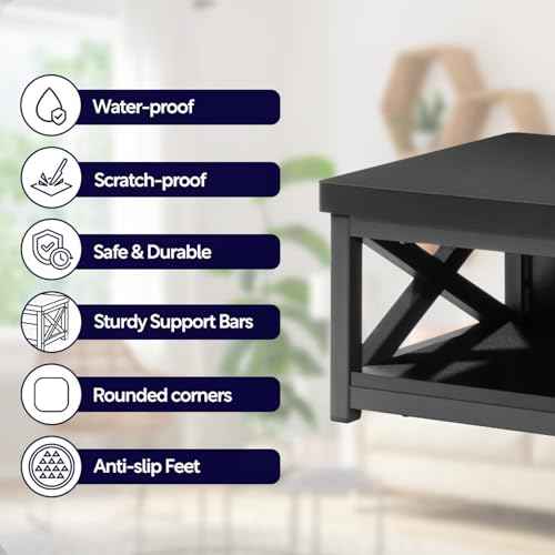 Wooden Step Stool for Adults & Kids with Patented Bottom Shelf ? Anti-Slip Rubber Feet, Heavy-Duty Steel Frame, 500 lbs Capacity ? Small Step Stool for Bed, Bathroom & Kitchen ? Black