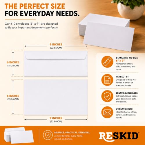 Reskid 6x9 Booklet Envelopes 500 Pack White Gummed Seal for Mailing & Storage