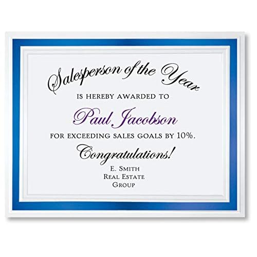 PaperDirect Pristine Specialty Certificates, 50 Sheets of 38lb White Paper, 8¨ö" x 11", Blue Bold Foil Border, Perfect for Awards, Students, Employees, Volunteers, Course Completion, Diplomas