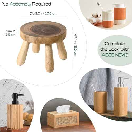 7 Inch Solid Wood Step Stool, Natural Growth Ring Wood Stool for Adults, Kids and Toddlers, Simple Minimalist Riser for Plants and Home D?cor