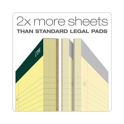 TOPS Double Docket Writing Tablet, 8-1/2 x 11-3/4 Inches, Perforated, 3-Hole Punched, Canary, Legal/Wide Rule, 100 Sheets per Pad, 6 Pads per Pack (63387)