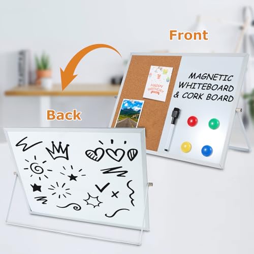 Ayliwee 16x12in Magnetic Whiteboard & Cork Board Combo with Accessories