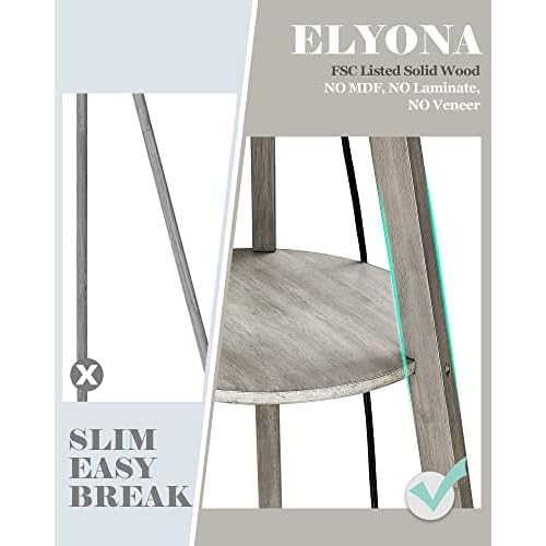 ELYONA Tripod Floor Lamp with 3 Color Temperatures LED Blub, Wood Floor Lamp with Table - Farmhouse Tall Reading Standing Light for Living Room, Bedroom, Office, Study Room, Pull Chain Controls, Grey