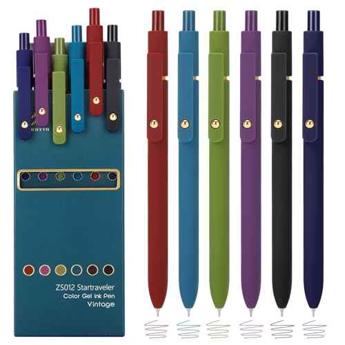 Ddaowanx Colorful Gel Pens, 0.5mm Fine Point Retractable,Multi Colored Pens for Journaling and Sketching,School Supplies,Stuffers for Teens, Gifts for Women (6Pcs-Vintage Colors)