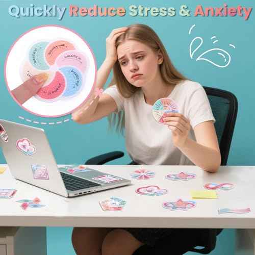 36Pcs Calm Stickers for Anxiety Sensory Stickers 2 Textured Reusable Breathing Mindfulness Textured Fidget Stickers for Office & Classroom Desk, Anxiety Relief for Adults & Kids