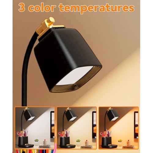 Desk Lamp with 2 USB Charging Ports, Desk Lamp for College Dorm Room Essentials for Girls,USB Charger Small Table Lamps with Pen Holder for Home Office,12 LED Light Modes Eye Caring for Kids,Guys,Nail