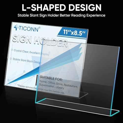 TICONN 11 x 8.5 Acrylic Sign Holder, L Shape Clear Sign Stand for Displaying, Plastic Paper Holder for Office, Store, Restaurant (Horizontal 12 Pack)