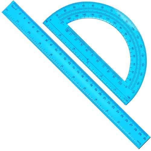 2 Packs 12 Inch Plastic Ruler and 6 Inch Plastic Protractor Set Clear Math Geometry Set Classroom Set Angle Detector School Supplies Classroom Ruler Home Office Drawings (Blue)