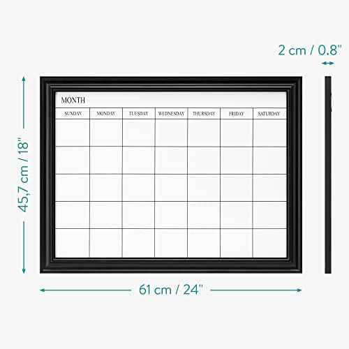 Navaris Framed Calendar Whiteboard for Wall - 18" x 24" Magnetic Dry Erase Monthly Planner - White Board with Frame - Includes Magnets and Marker