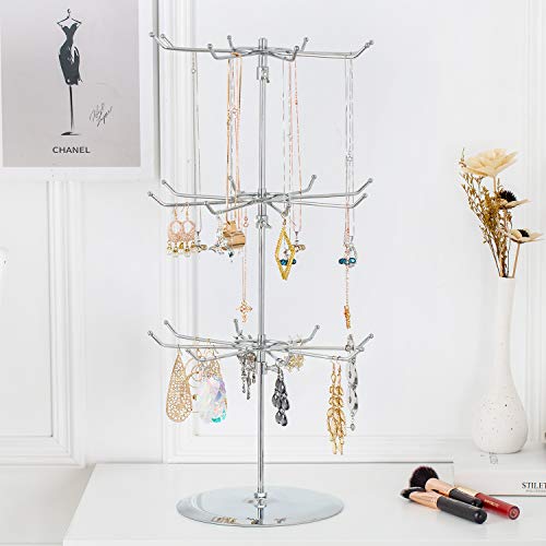 Polmart Adjustable Medium Duty Countertop Spinning Display Stand - for Retail, Jewelry, Cosmetics, Crafts - Reinforced Base, 360¡Æ Rotating Tiers, Three Height Adjustable Spinner (Silver)