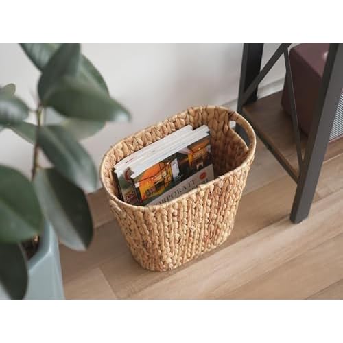 StorageWorks Wicker Waste Basket, Handwoven Water Hyacinth Trash Can with Built-in Handles, Wicker Garbage Can for Bedroom, Bathroom, 1 Pack