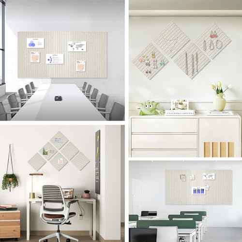 Large Cork Board for Office, 8 Pack Felt Wall Tiles with Slat Wall Paneling and Safe Removable Adhesive Tabs, Felt Bulletin Board Pin Board Cork Boards for Walls (Oatmeal)