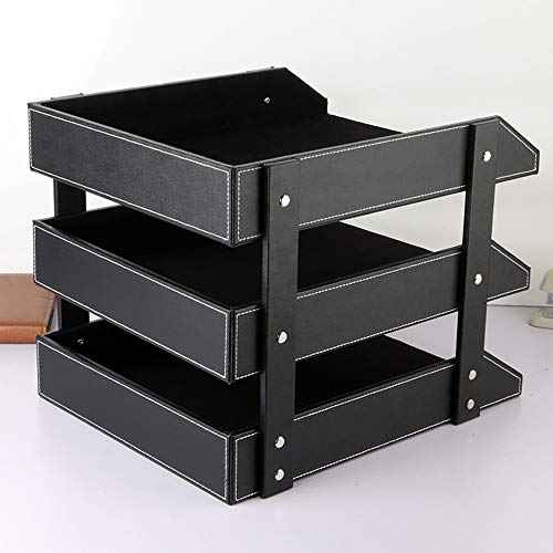Leather Desk File Organizer, 3-Layer Stackable Tray, Used to Store documents, folders, Stationery, Magazines, Newspapers, Letters, and Other Home Office Sundries Desktop Organization Holder(Black)¡¦