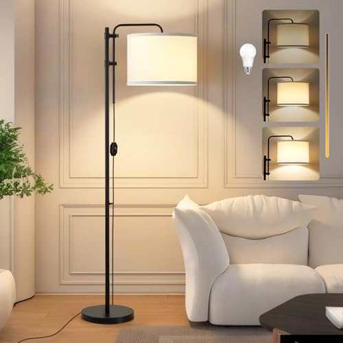 GyroVu Floor Lamp for Living Room, Adjustable Height Standing Lamps with 350¡Æ Rotate White Lampshade, 67.5-Inch Modern Tall Lamp Dimmable Floor Lamps for Corner Bedroom Home Office (Bulb Included)