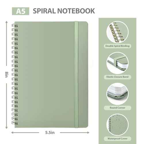 Journaling Notebooks, Lined Spiral Journal Notebook for Women & Men, 146 Pages College Ruled Hardcover Note Book for Work, Note Taking, Journaling, School, Writing, A5(5.5''x8'')