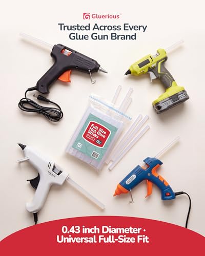 Gluerious Full-Size Glue Sticks 50-pack, 0.43in x 6in for Large Glue Gun