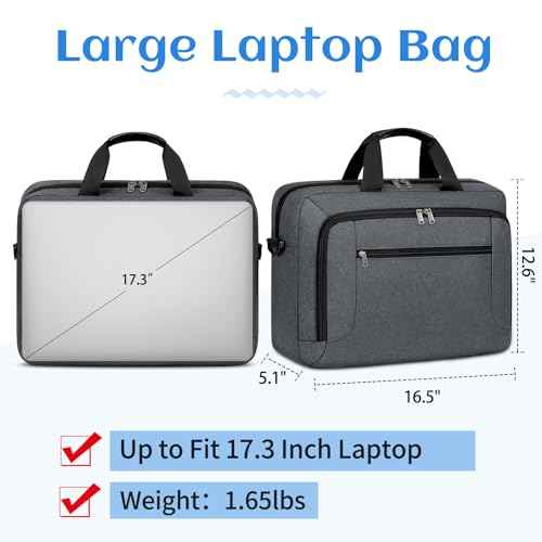 Dakuly Laptop Bag 17.3 Inch Laptop Briefcase Large Waterproof Laptop Case for Men Women Business Office Work Computer Bag 17 Inch Adjustable Shoulder Messenger Bag, Grey
