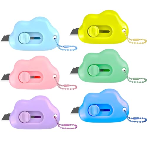 6-Pack Cloud-Shaped Retractable Box Cutters with Key Rings - Safe & Stylish