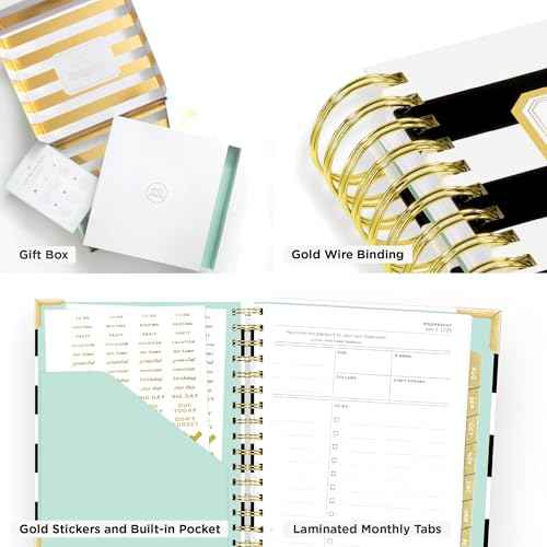 Day Designer 2025-26 Mini Daily Planner, July 2025 - June 2026, 6x8.125 Page Size, Glossy Laminated Cover (Black Stripe)