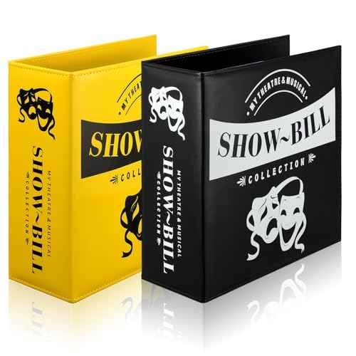 2 Set Show Bill Binder with Sleeves for Broadway and Theatre 3 Ring Theater Program Holder with 40 Sheet Protectors PU Leather Playbill Binders Broadway Playbill Holder (Yellow and Black)