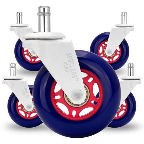 SPOTLESS GEAR 3-Inch Replacement Chair Casters | Silent Roller Wheels for Hardwood & Carpet (Set of 5)