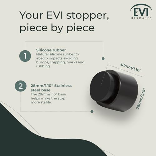 EVI Door Stoppers | Stainless Steel Door Handle Stopper - Adhesive and Screw Fastening - Protector Rubber - 1.1 x 1.1 Inch Black Door Stopper