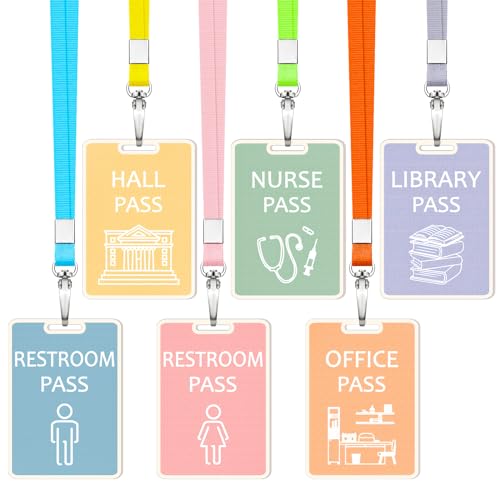 Sabary Pastel Color Wooden Classroom Hall Passes Set - Rectangle, 6 Pieces