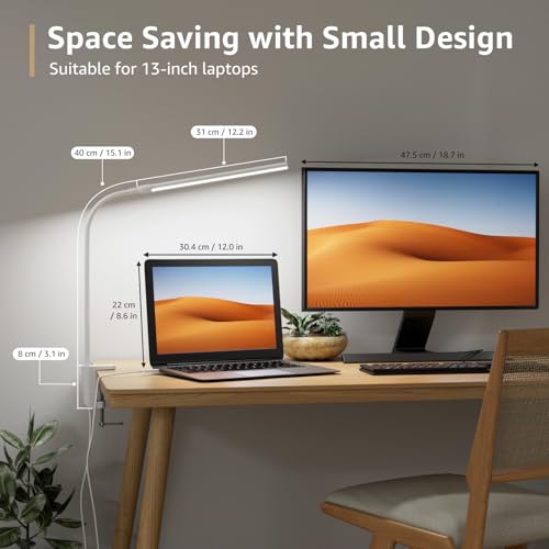 Lepro White Clamp Desk Lamp with LED, 460LM, 5W, Adjustable Reading Light