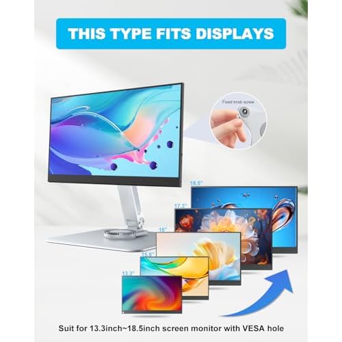 75x75mm VESA Monitor Mount Stand, M4 Anti-Loss Screws, Aluminum Alloy Base, Fits 7"-18" Small Portable Monitors, Silver Foldable Lay Flat Monitor Stand (Not Fit 100x100mm Vesa)