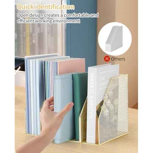 AUPSEN File Organizer for Desk, 4-Pack Magazine Binder Holder Desk File Organizer, Mesh File Folder Organizer for Home Office Organization (Gold)