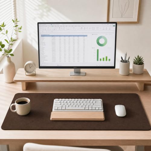 Brown 35" x 12" Large Felt Desk Mat for Keyboard & Mouse, Office Protector