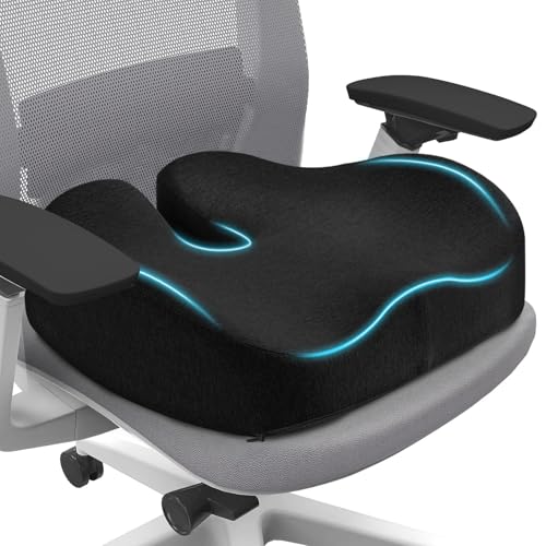 Seat Cushion for Office Chair for Wide Hip & Thigh with Firm Support, Thickened Memory Foam Sciatica Pain Relief Pillow for Proper Posture, Ergonomic Tailbone Pain Relief Cushion for Car Seat, Home