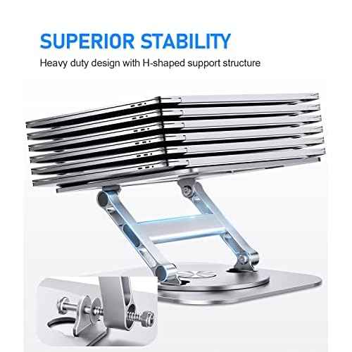 Adjustable Laptop Stand with 360 Rotating Base, Stable Computer Stand for Laptop Ergonimic Foldable Laptop Riser for Desk Compatible with MacBook Pro/Air Notebook up to 16 Inches, Silver