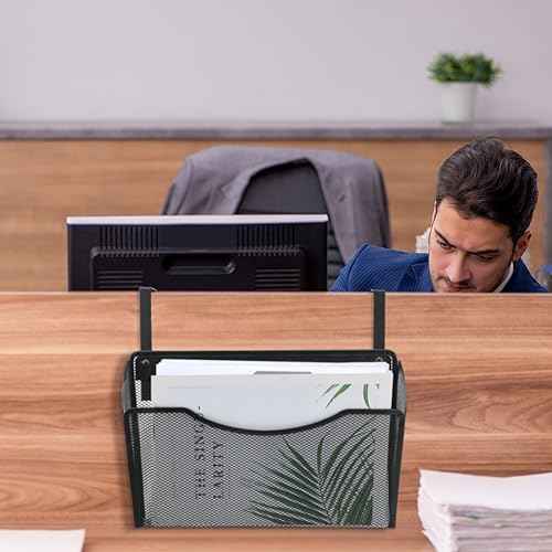 Tenceur 3 Pcs Mesh Letter Wall File Folder Cubicle File Holder Hanging Wall Mounted File Holder 3 Pocket Vertical File Organizer for Office Home Room Storage Basket(13.19 x 12.2 x 3.07 Inch,Black)