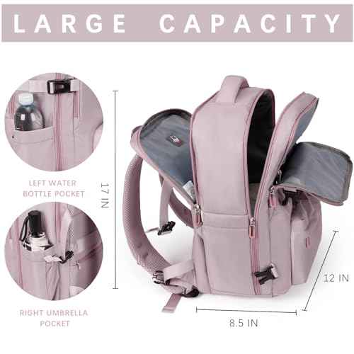 SHRRADOO Travel Laptops Backpack for Women Men, Casual Work Bag 17inch High School College Backpack Airline Approved Backpack for Hiking Business (Pink khaki)