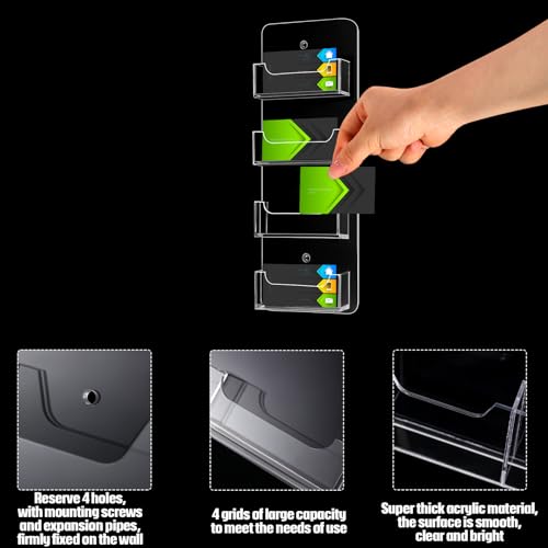 Hillban Wall Mount Business Card Holder with 4 Clear Acrylic Pockets – Office Organization