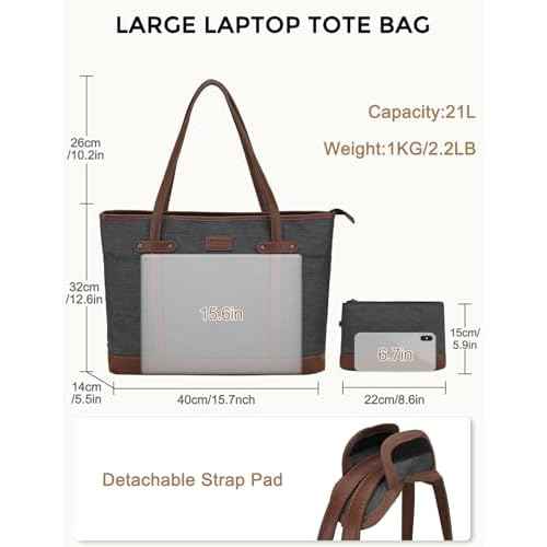 RAVUO Laptop Tote Bag for Women, Water Resistant 15.6 Inch Computer Handbag Purse Teacher Bag With Portable Small Pouch