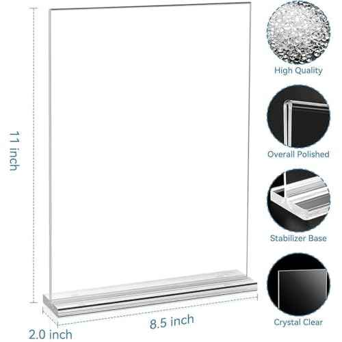 EHWINE Acrylic Sign Holder 8.5 x 11, 10 Pack Double-Sided Stand up Table Top Sign Holders, Clear Acrylic Picture Frame Menu Flyer Paper Holder Display Stand for Office Business Store Wedding Party