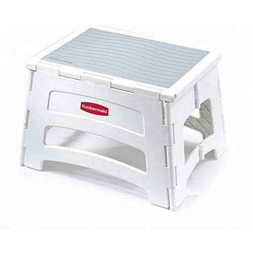 Rubbermaid Mini Folding Step Stool, Short, Foldable, Lightweight with Slip Resistant Treads and Non-Slip Feet, White