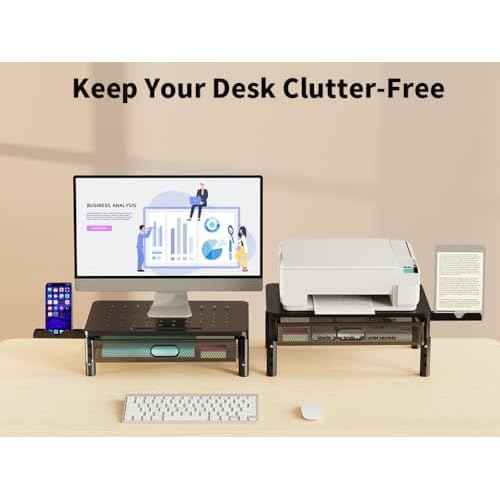 Zimilar 2 Pack Monitor Stand Riser with Metal Drawer, 3 Height Adjustable Monitor Riser with Phone Holder for Printer, Laptop, Premium Metal Computer Monitor Stand with Storage for 2 Monitors