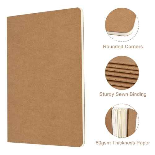 ZCZN 24 Pack A5 Kraft Notebooks Bulk, 8.15x5.5 Inches Blank Journaling Notebooks, Notebooks for Work, Composition Notebooks for School, Journal notebooks for kids, 60 Pages
