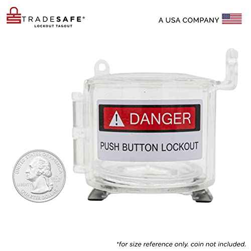 TRADESAFE Emergency Stop Button Cover Lockout - Round Transparent Push Button Switch Cover, 7/8-inch up to 1-1/2 inch Hole Diameter, 3-Piece Push Button Lockout
