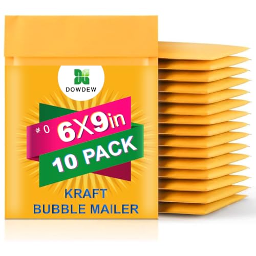 DowDew Kraft Bubble Mailers #0 6x9 Inch – 10 Pack Padded Shipping Envelopes