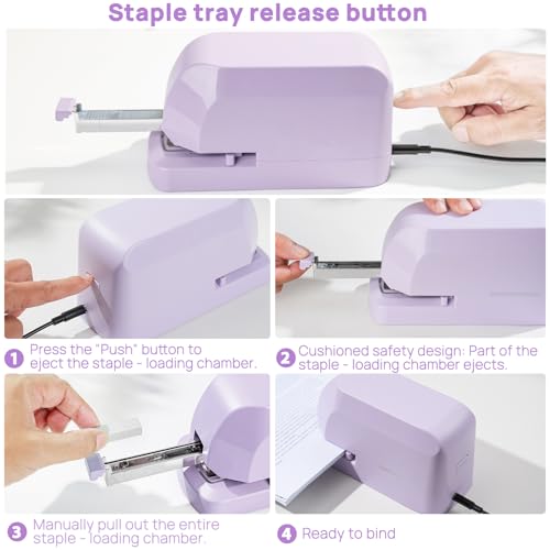 SYLCXX Electric Stapler for Desk – 45-Sheet Capacity, Purple Value Pack (Includes Staples & Remover) with AC Adapter