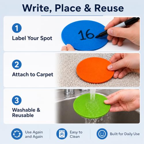 Sukh 35-Pack Classroom Carpet Dots - 4 Inch Colorful Markers for Education & Activities