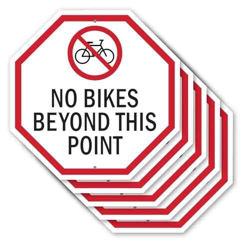 No Bikes Beyond This Point (5 Pack) 10 inch X 10 inch Octagon Rust Free Aluminum Metal Signs Weather Resistant, UV Protected for Workplace, Private Property, and Construction Site, Made in the USA