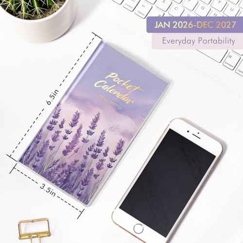 Pocket Calendar 2026-2027 for Purse,Small Pocket Planner 2026-2027 for Purse 3.5¡¿6.5In,24 Month Organizer from Jan 2026- December 2027 Mini Planner with Pvc Cover for Organizing & Planning
