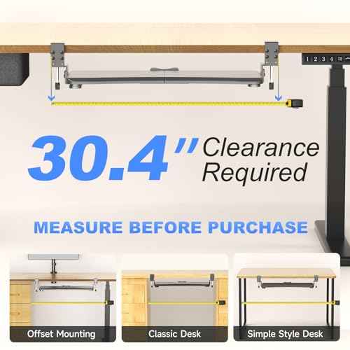 suptek Adjustable Keyboard Tray Under Desk - Slide Out with C Clamp Mount, Computer Keyboard & Mouse Tray, 25.6" (30.4" Including Clamps) x 11.8" Pull Out Computer Drawer for Typing, Black, DSF1PRO