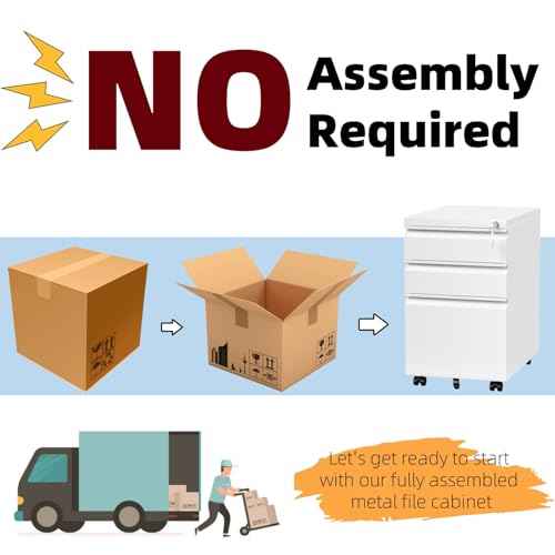 Mobile File Cabinet for Home Office, Lockable 3 Drawer Filing Cabinet with Wheels for A4-Size/Letter-Size/Legal-Size, Fully Assembled Except Casters, White