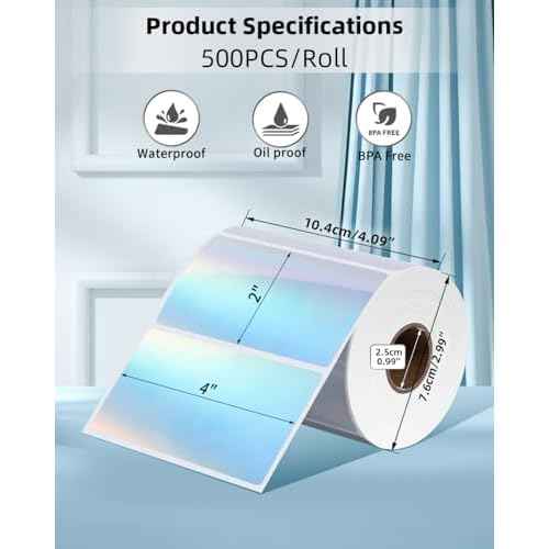 Memoking Thermal Labels, 4" * 2" Holographic Silver Self-Adhesive Sticker Label, Square Direct Thermal Label for Thanks Card, Logo, Name, Price, Address, QR Code, 500 Labels